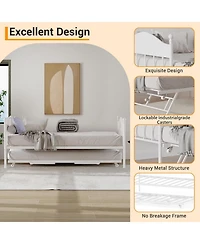 gaomon Twin Metal Daybed with Foldable Trundle, Space-Saving Sofa Bed with Heavy-Duty Steel Slats