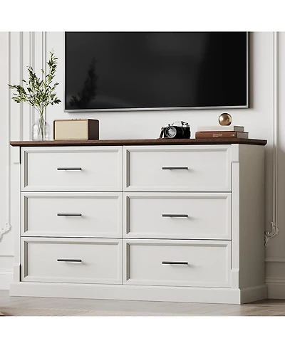 gaomon 6 Drawer Dresser for Bedroom, Farmhouse Large Chest of Drawers with Metal Handles