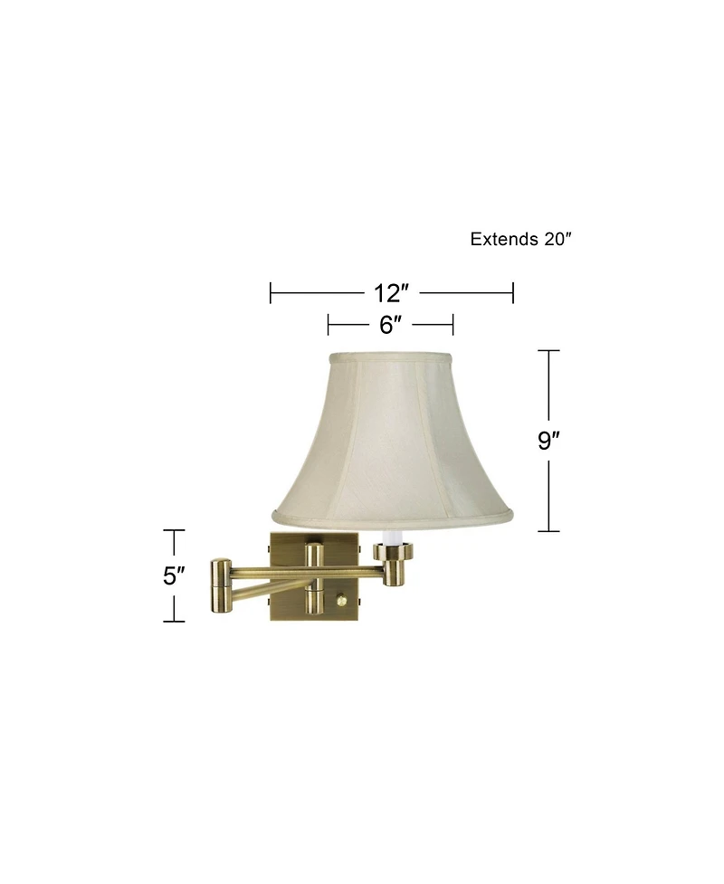 Barnes and Ivy Modern Swing Arm Wall Lamp with Cord Cover Plug-In Light Fixture Fabric Bell Shade for Bedroom