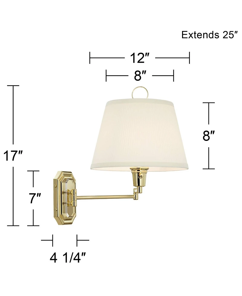 Barnes and Ivy Fredericks Modern Wall Lamps Set of 2 Brass Plug-in 12" Light Fixture Swing Arm Shade for Bedroom Living Room Bathroom Home