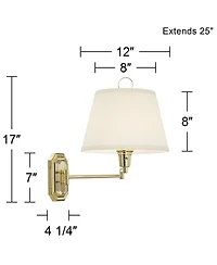 Barnes and Ivy Fredericks Modern Wall Lamps Set of 2 Brass Plug-in 12" Light Fixture Swing Arm Shade for Bedroom Living Room Bathroom Home