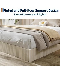 gaomon Queen Wood Fluted Design Solid Support Platform Bed Frame