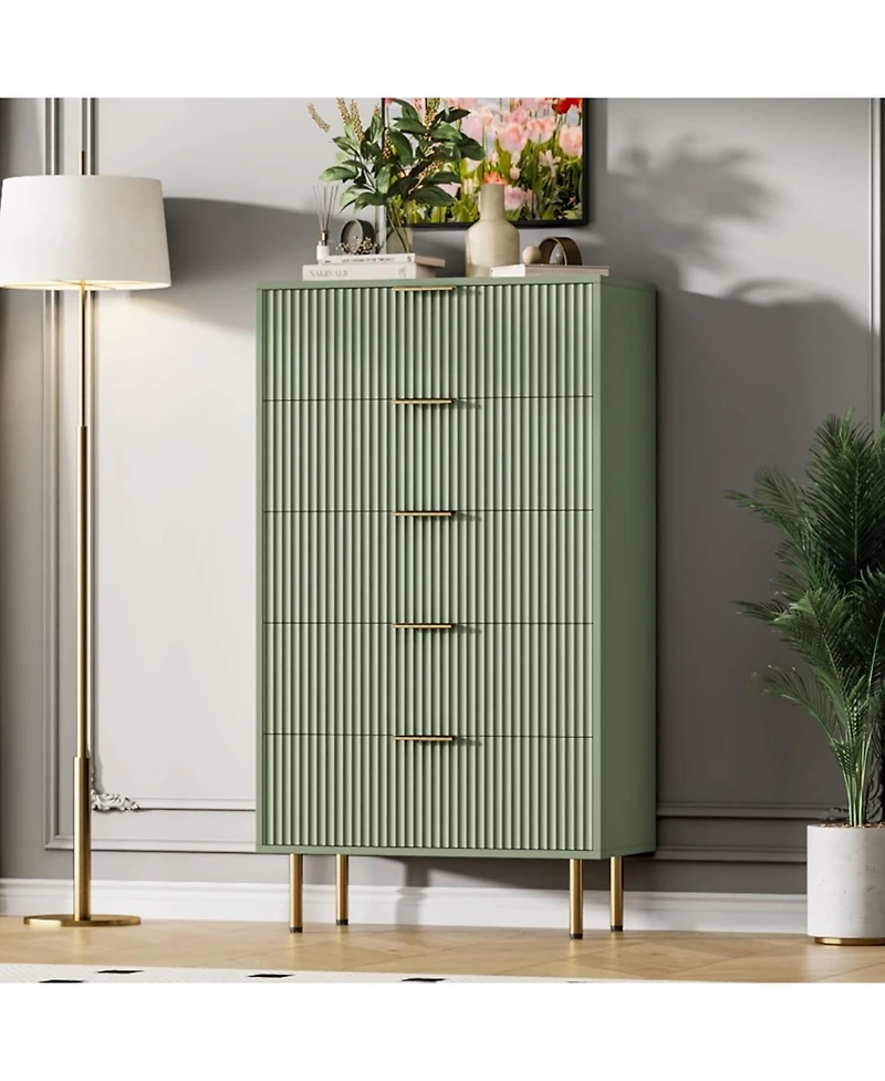 gaomon 1-Pc Wooden Modern 5-Drawer Fluted Dresser Furniture