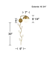 360 Lighting Kelowna Modern Swing Arm Wall Lamp with Cord Cover Brass Plug-in Light Fixture Glass Globe Shade for Bedroom Bedside Living Room Reading