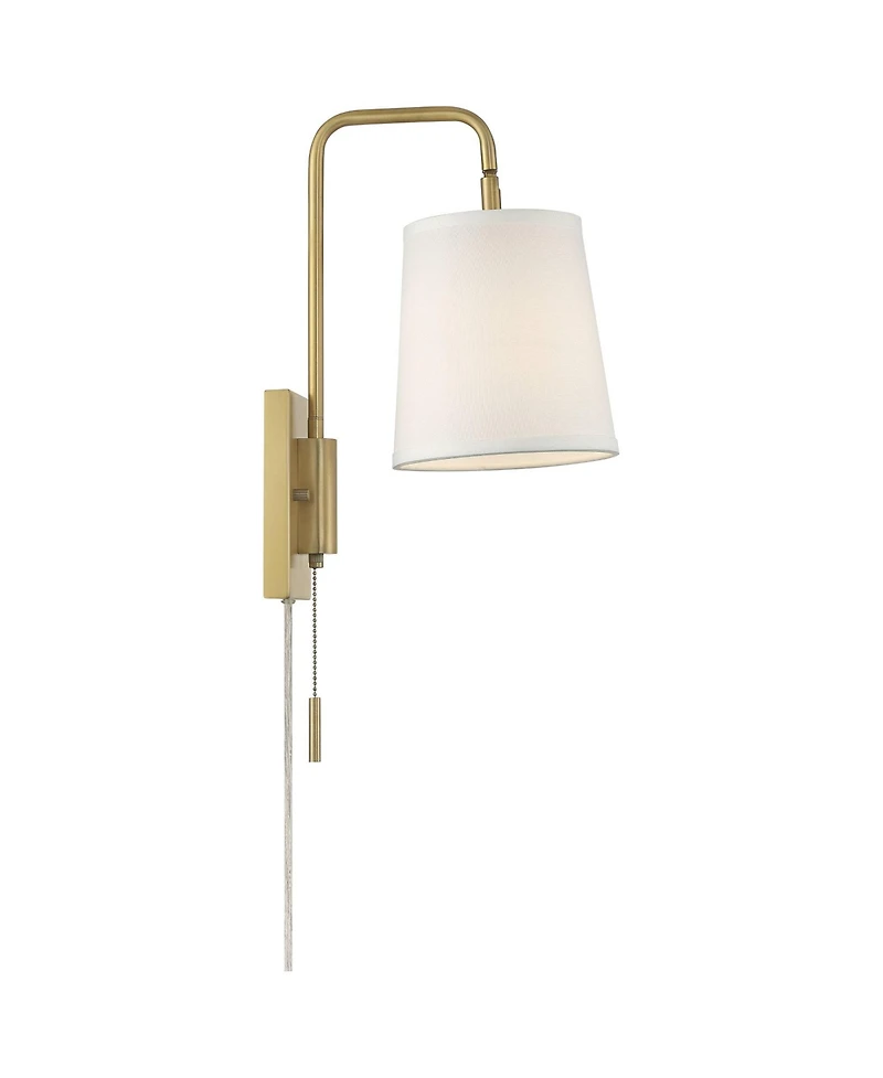 360 Lighting Luca Modern Swing Arm Wall Lamp with Cord Cover Warm Brass Plug-in Light Fixture Up Down Fabric Shade for Bedroom Bedside Reading