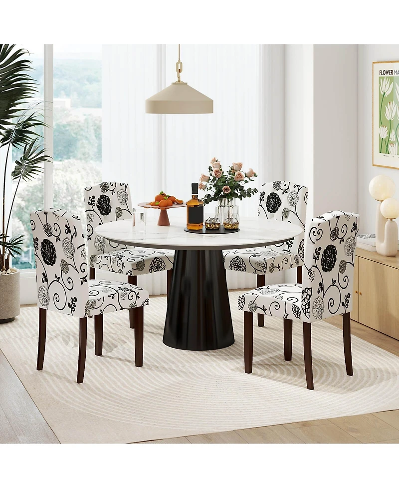 Costway Wooden Dining Chair with Rubber Wood Legs Padded Seat S Springs, Kitchen