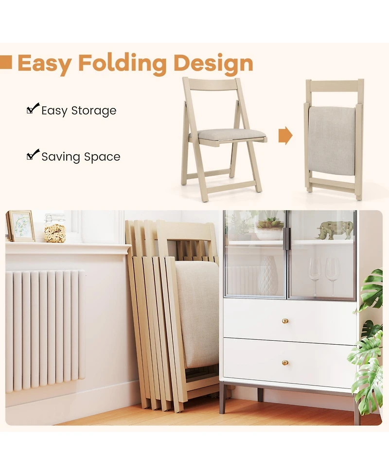 Gymax Upholstered Dining Chair Set of 4 w/ Curved Backrest Rubber Wood Frame