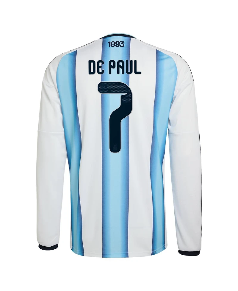 Adidas Men's Rodrigo De Paul White Argentina National Team 2026 Home Replica Long Sleeve Jersey