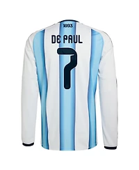 Adidas Men's Rodrigo De Paul White Argentina National Team 2026 Home Replica Long Sleeve Jersey