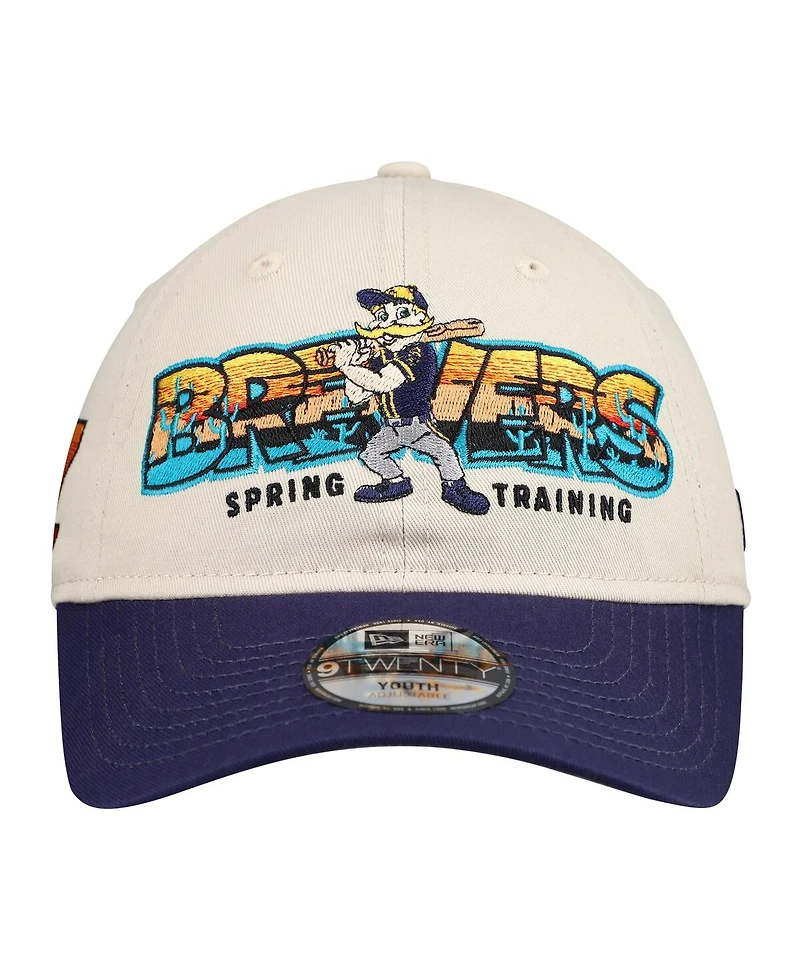 New Era Big Boys and Girls Stone/Navy Milwaukee Brewers 2026 Spring Training Fan Pack Batter 9TWENTY Adjustable Hat