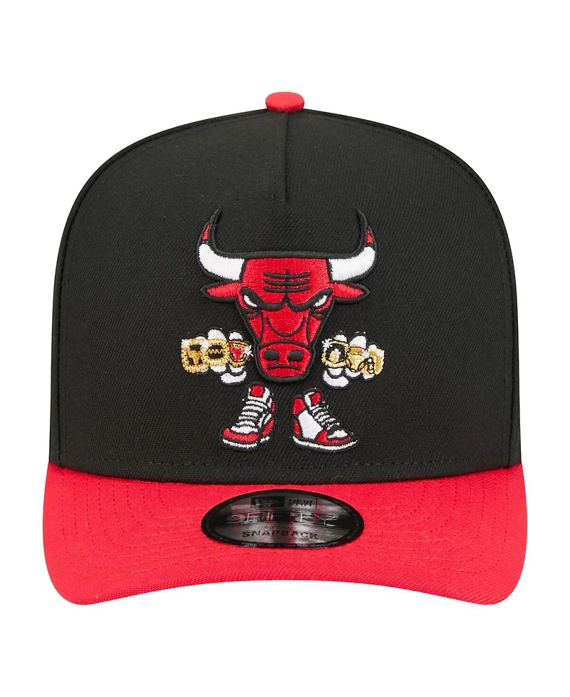 New Era Men's Black Chicago Bulls Injection Cartoon Logo A-Frame 9FIFTY Adjustable Hat