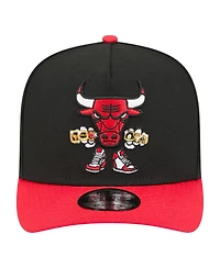 New Era Men's Black Chicago Bulls Injection Cartoon Logo A-Frame 9FIFTY Adjustable Hat