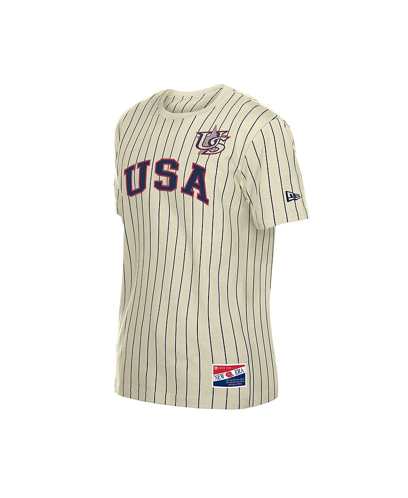 New Era Men's Cream Usa Baseball Throwback Meshback Pinstripe T-Shirt