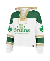 '47 Brand Women's White Boston Bruins McLucky Cropped Lacer Hoodie