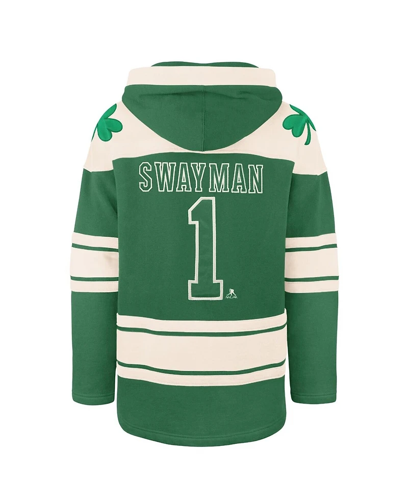 '47 Brand Men's Jeremy Swayman Kelly Green Boston Bruins St. Patrick's Day Player Name Number Lacer Pullover Hoodie