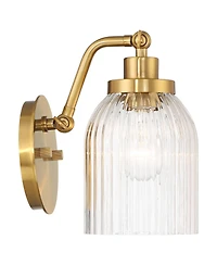 Regency Hill Leyna Modern Wall Light Sconce Antique Brass Hardwire 5 1/4" Fixture Clear Striped Glass for Bedroom Bathroom Home