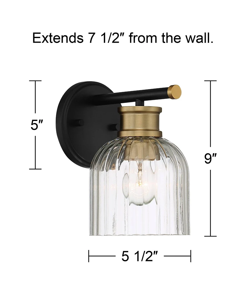 Stiffel Lana 9" High Modern Wall Sconce Light Lamp Fixture Mount Set of 2 Bathroom Bedroom Hardwired Warm Brass Glass Shade