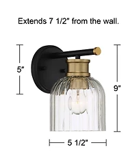 Stiffel Lana 9" High Modern Wall Sconce Light Lamp Fixture Mount Set of 2 Bathroom Bedroom Hardwired Warm Brass Glass Shade