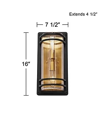 John Timberland Habitat Modern Wall Light Sconces Set of 2 Brass Hardwire 7 1/2" Fixture Clear Glass for Living Room Hallway