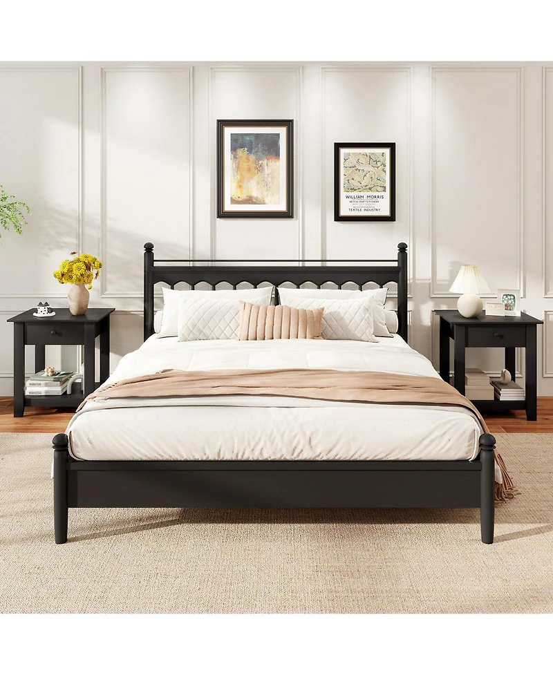 Gouun Set of 2 Modern 3-Tier Nightstands with Drawer and Open Shelf