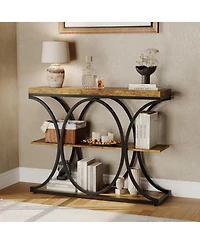 gaomon 39" Industrial 3-Tier Sofa Console Table with Oval-Shaped Metal Frame and Adjustable Feet, Entryway Table