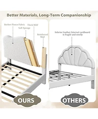 gaomon Twin Kids Upholstered Bed Frame with Scalloped Headboard, Sherpa Platform Design