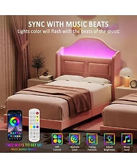 gaomon Twin Velvet Princess Bed Frame with Wingback and Led Bookcase Headboard, Kids Design
