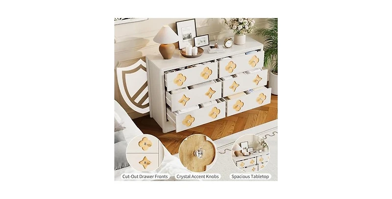 gaomon 6 Drawer Dresser for Bedroom, Wide Dresser, Boho Chest of Drawers, Wooden Chest with Clothes Storage Cabinet