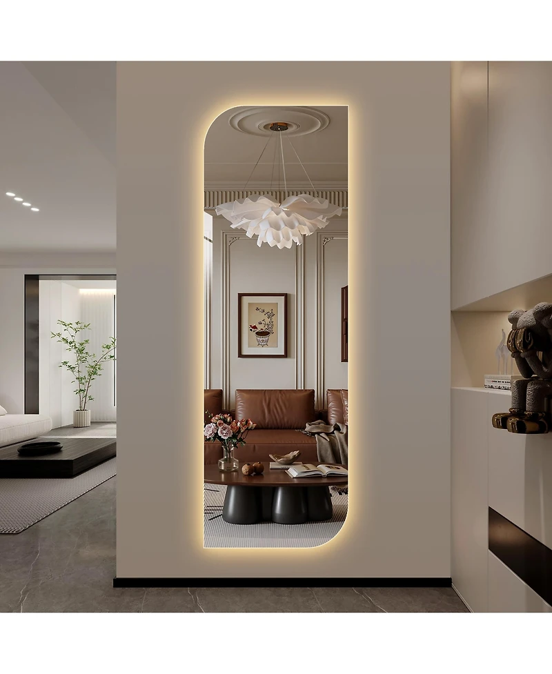 Busdays 65" x 21" Led Full Length Wall Mirror with Irregular Shape and Dimmable Lighting, Wall Mounted for Entryway or Bedroom