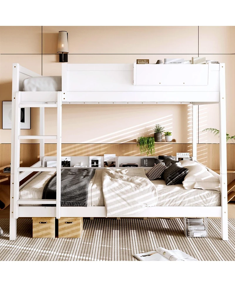 Streamdale Furniture Queen Bunk Bed w/ Storage Shelf and Bookshelf