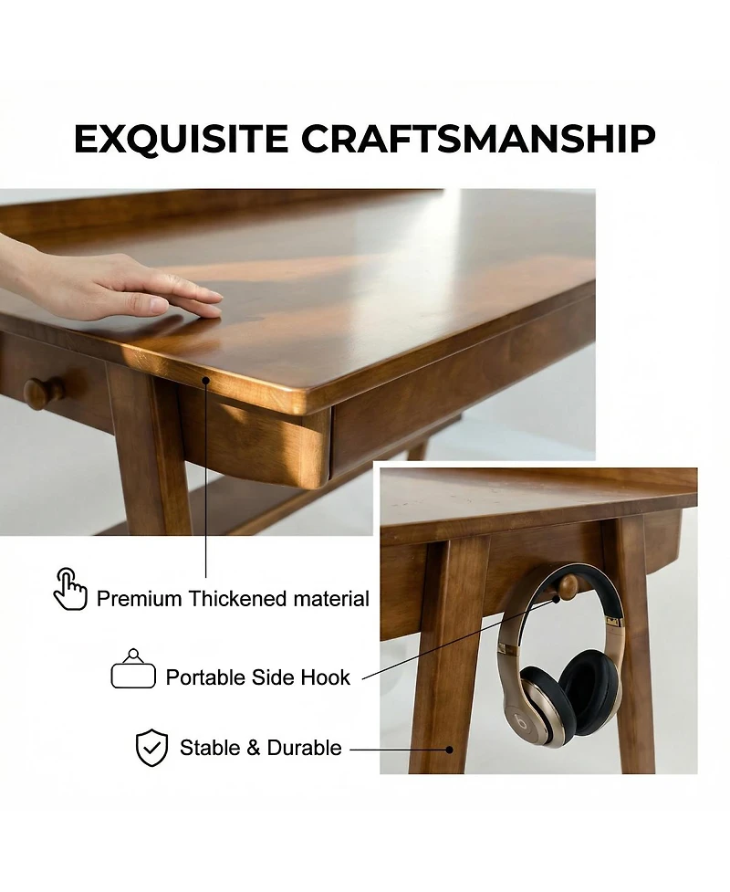 Streamdale Furniture Walnut Mid-Century Modern Writing Desk with Storage