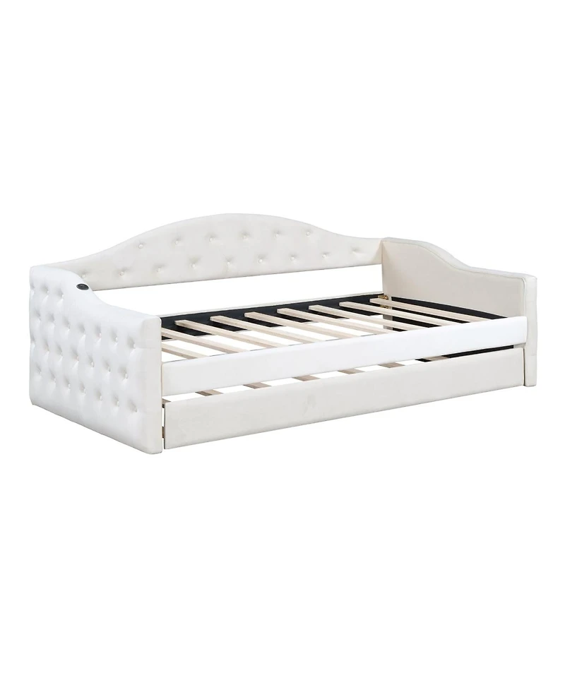 Streamdale Furniture Velvet Twin Daybed w/Trundle and Usb Charging