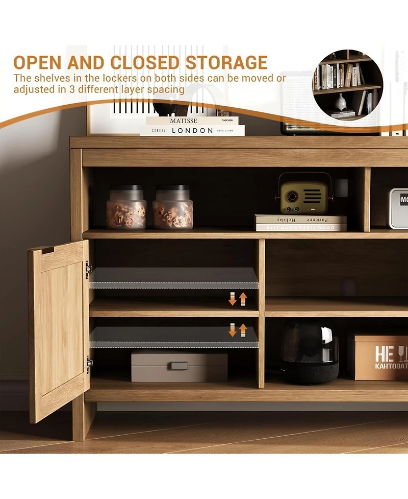 gaomon 2 Pack Modern Rattan Entertainment Center with Storage, Boho Tv Stand for TVs , Adjustable Shelves & Wooden Media Console Cabinet