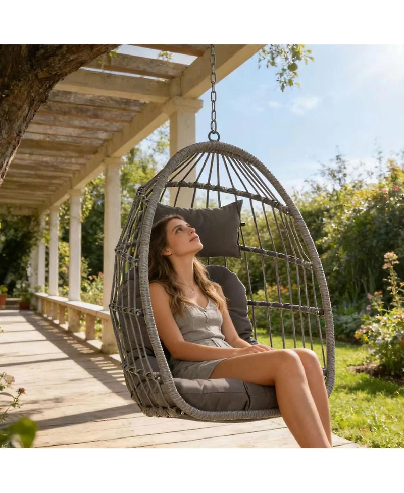 Streamdale Furniture Outdoor Garden Rattan Egg Swing Chair Hanging Chair