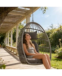 Streamdale Furniture Outdoor Garden Rattan Egg Swing Chair Hanging Chair