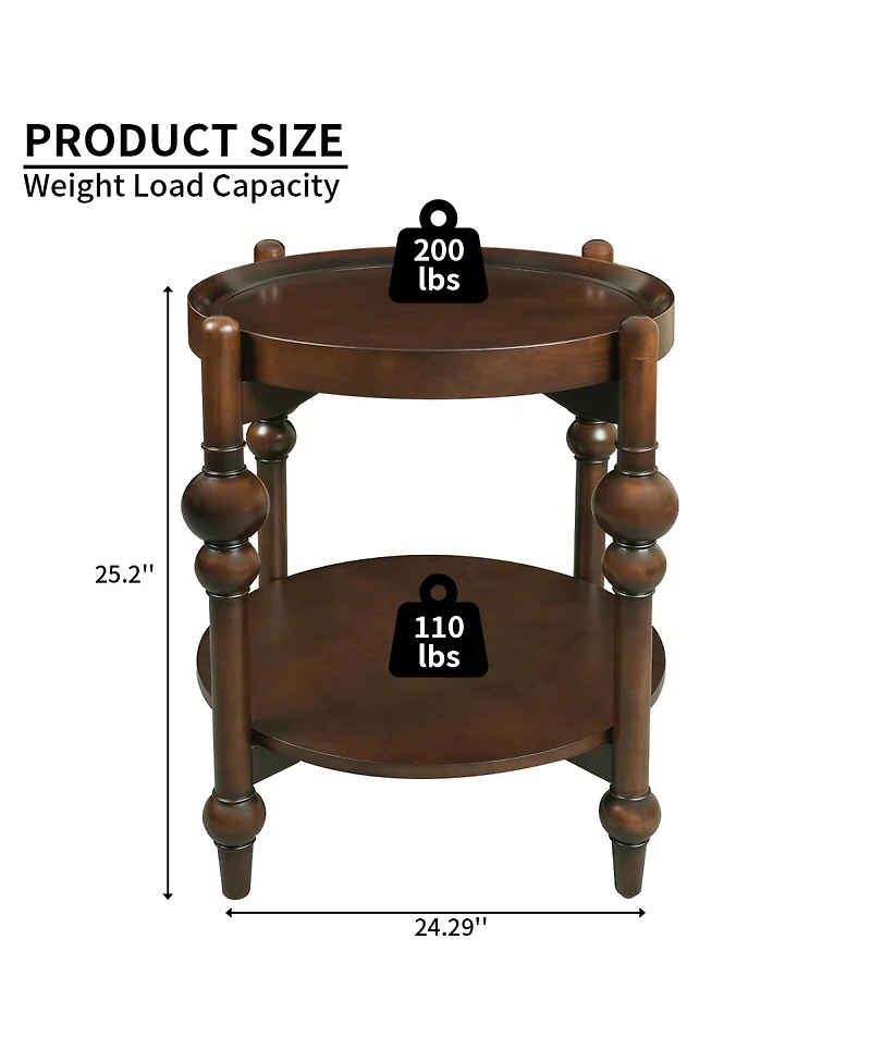 Streamdale Furniture Classic Solid Wood Round Side Table with Lower Shelf