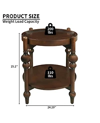 Streamdale Furniture Classic Solid Wood Round Side Table with Lower Shelf