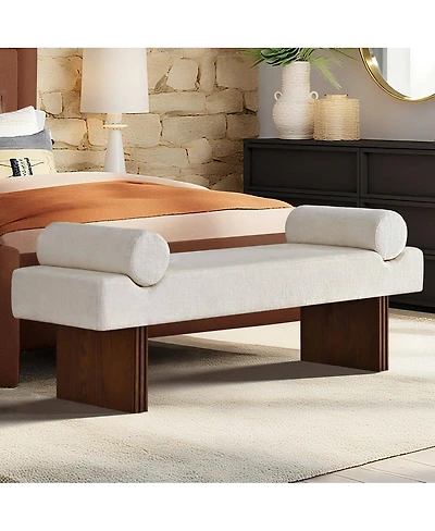 Maison Boucle 60" Chenille Bedroom Bench, End of Bed Upholstered Bench with Bolsters
