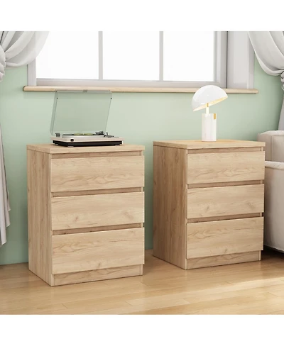 Streamdale Furniture 2pc 19.7" Nightstands 3 Drawers, Handle-Free Side Tables