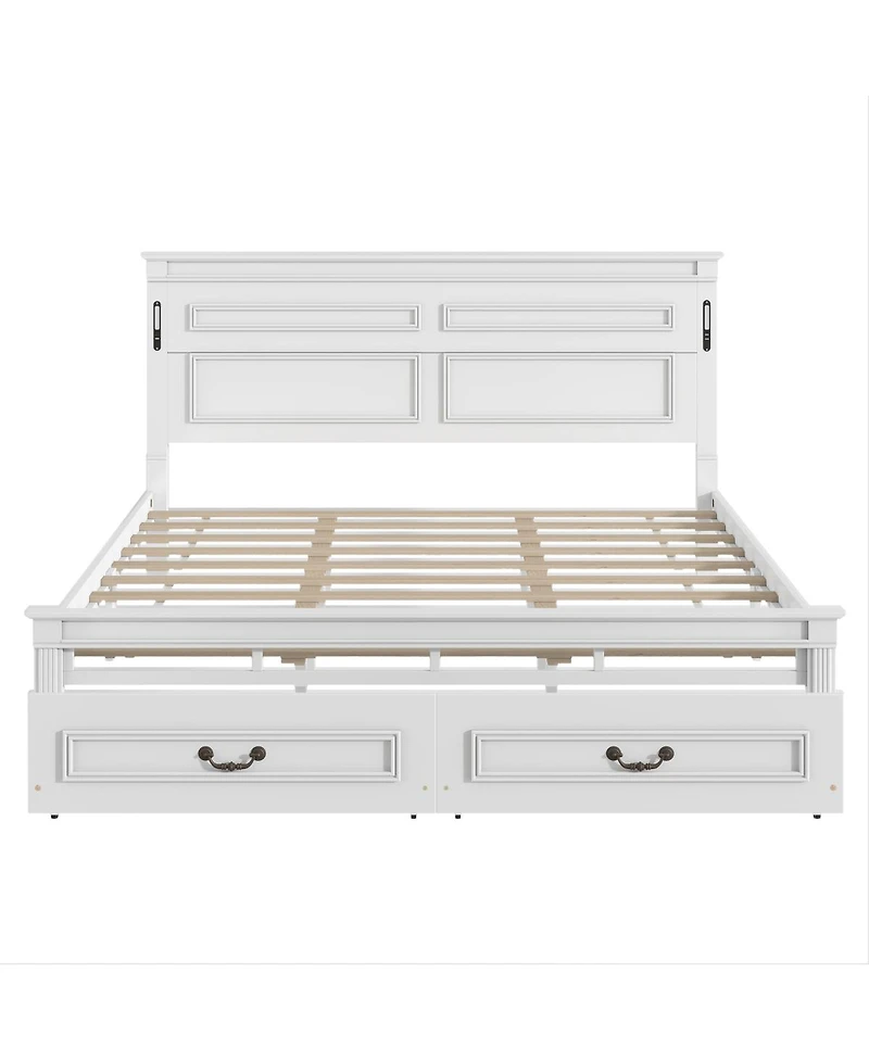 Streamdale Furniture King Led Storage Bed between Usb and Tall Headboard/Footboard