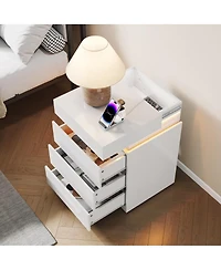 Streamdale Furniture 3-Drawer Nightstand Charging and Led