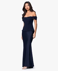 Betsy & Adam Women's Long Off-The-Shoulder Corset Dress