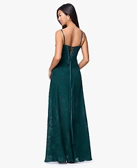 Betsy & Adam Women's Sweetheart Neck Long Chiffon Dress