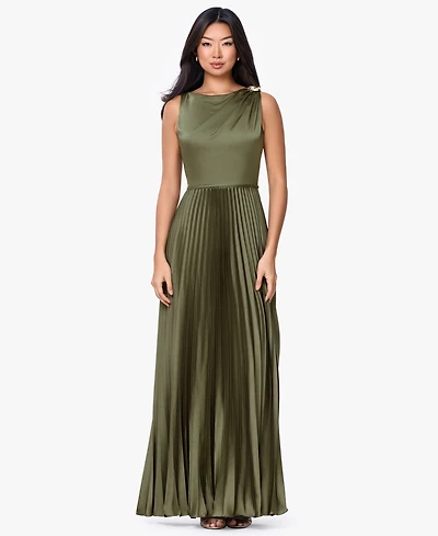 Betsy & Adam Women's Boat Neck Pleated Ball Gown
