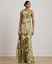 Lauren Ralph Print Georgette One-Shoulder Gown