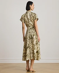 Lauren Ralph Women's Palm-Frond-Print Camp Collar Shirt Dress