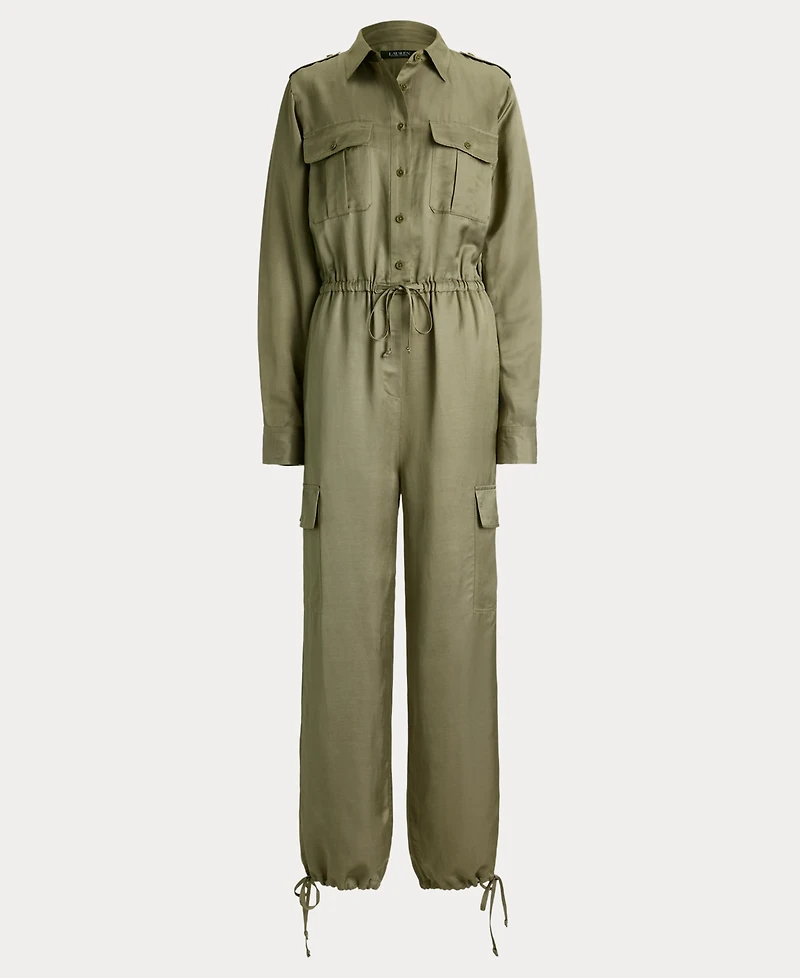 Lauren Ralph Women's Spread Collar Shantung Cargo Jumpsuit