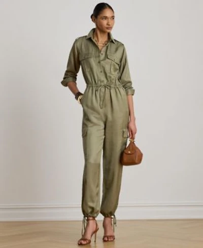 Lauren Ralph Lauren Womens Spread Collar Shantung Cargo Jumpsuit
