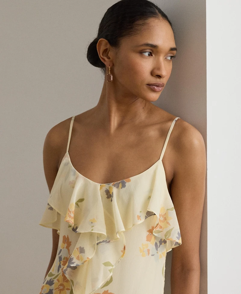Lauren Ralph Floral Ruffle-Trim Georgette Gown