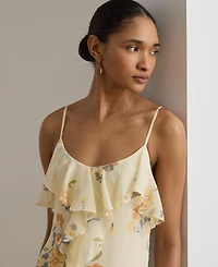 Lauren Ralph Floral Ruffle-Trim Georgette Gown